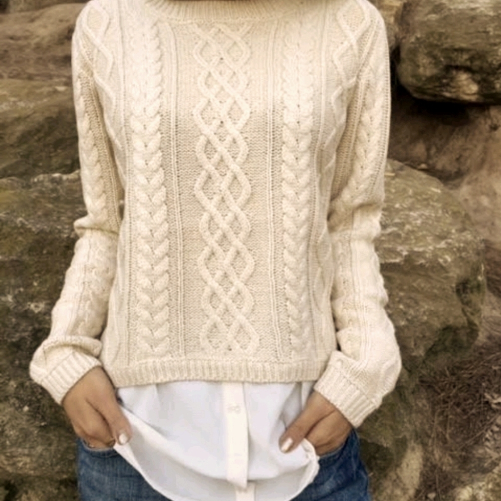 Monteau Cable Knit Elbow Patch Layered Sweater